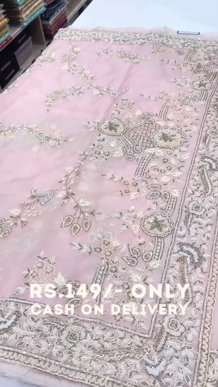 Light Pink Heavy Embroidered Saree